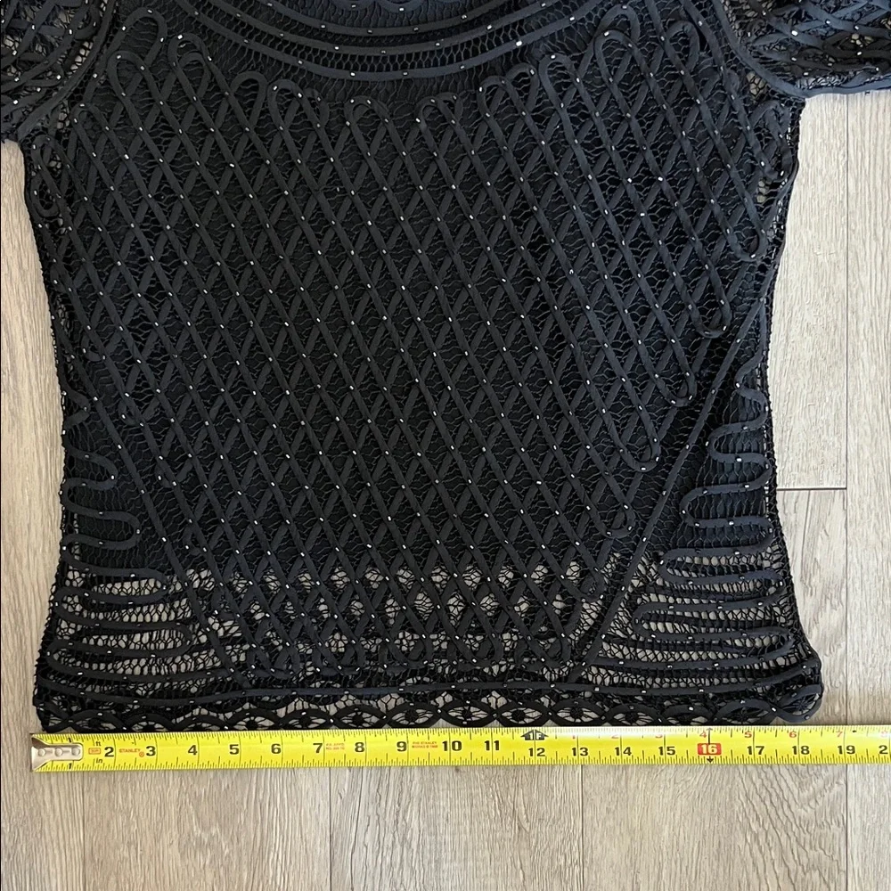 Sigrid Olsen Silk Knit Beaded Crochet Top S Coastal Grandma Black